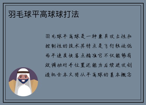 羽毛球平高球球打法